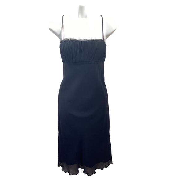 ABS Black Y2K Bias Cut Chiffon Silky 90's Evening Party Slip Dress 6 S Cocktail - Picture 1 of 6